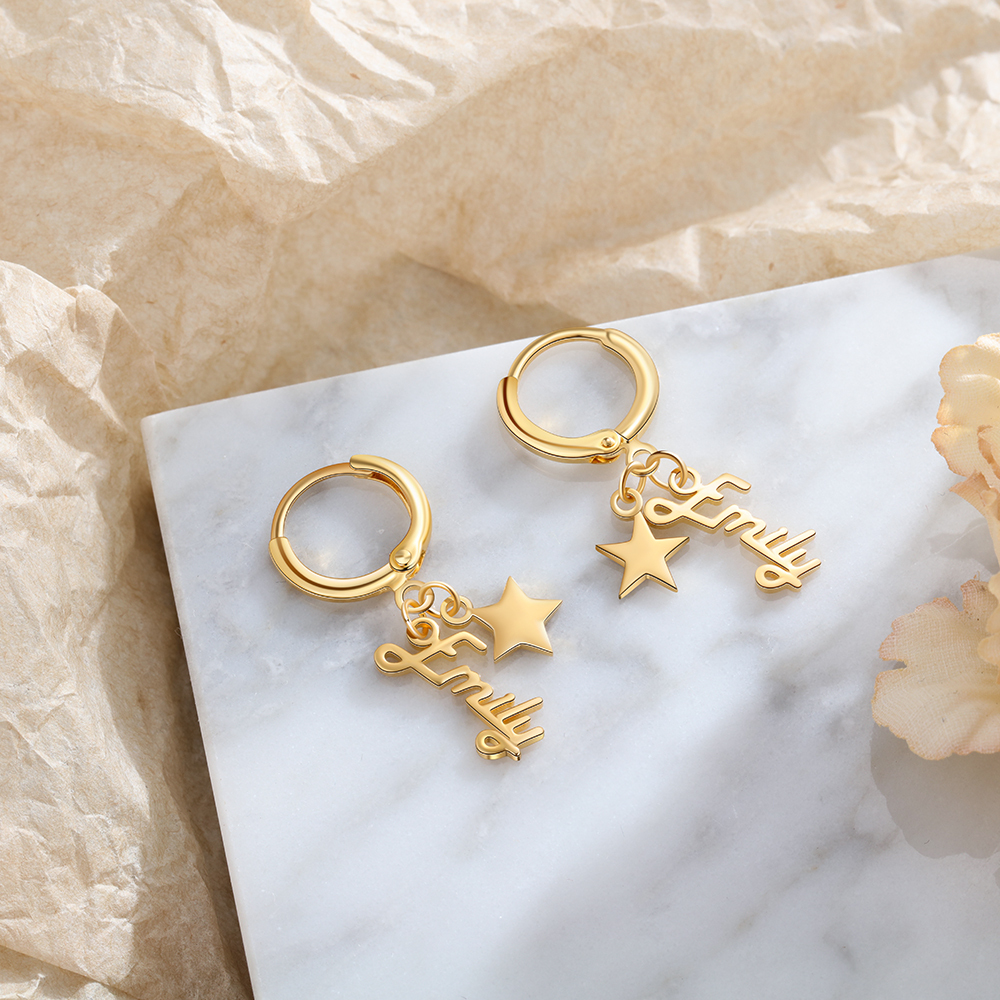 Boucles d'Oreilles Prénom Personnalisée avec Étoile Pour Elle