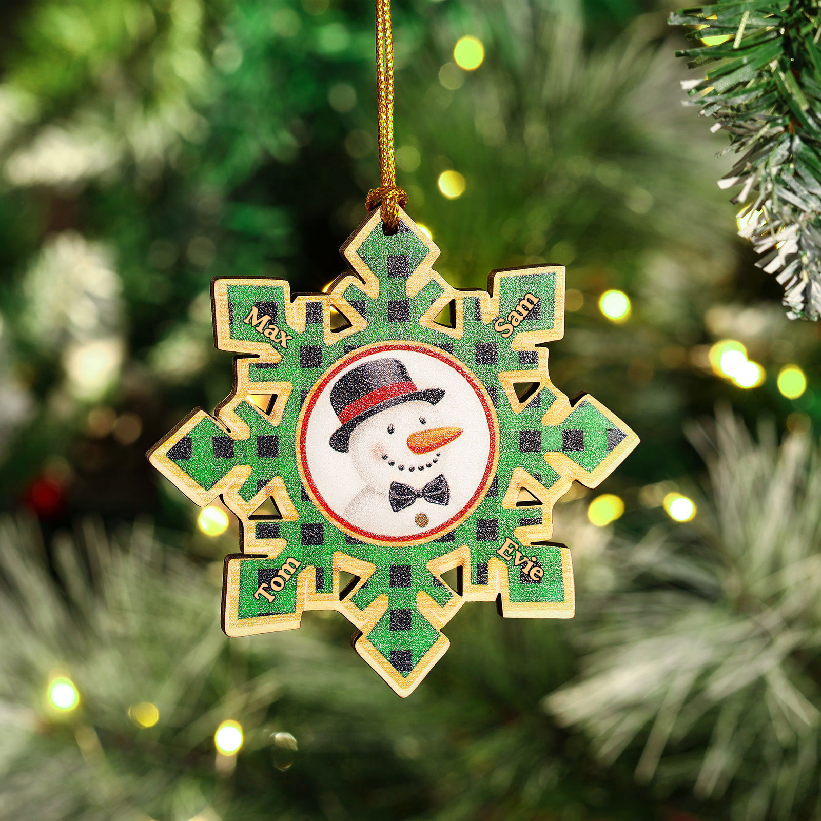 2-6 Noms Décoration Sapin Noël Personnalisés Décoration Flocon en Bois en couleur Vert | Jessemade