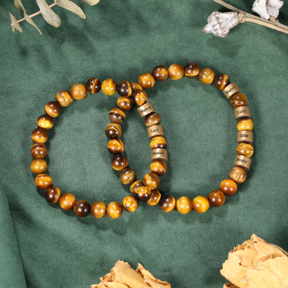 Bracelet 2 Prénom Personnalisé Pierres Oeil de Tigre Brun Bracelet Homme