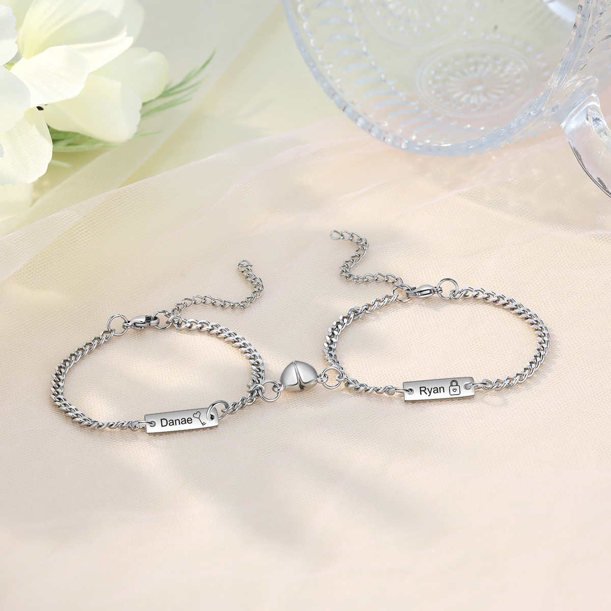 Bracelet couple Gourmette 2 Prénoms Personnalisés Bracelet en Commun｜Jessemade