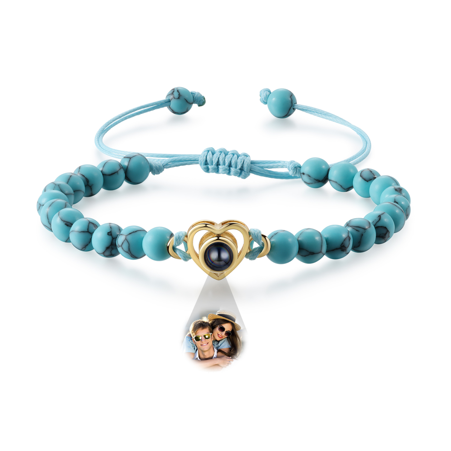 Bracelet Cœur Personnalisé Bracelet Photo Projection en Turquoise pour Couple｜ Jessemade