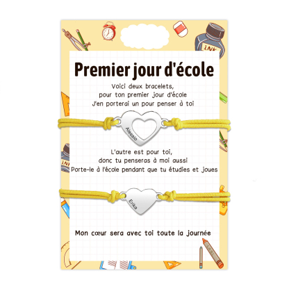 2PCS Bracelets Cœur 2 Prénoms Personnalisés Bracelet en Commun Cadeau Rentrée Scolaire｜Jessemade