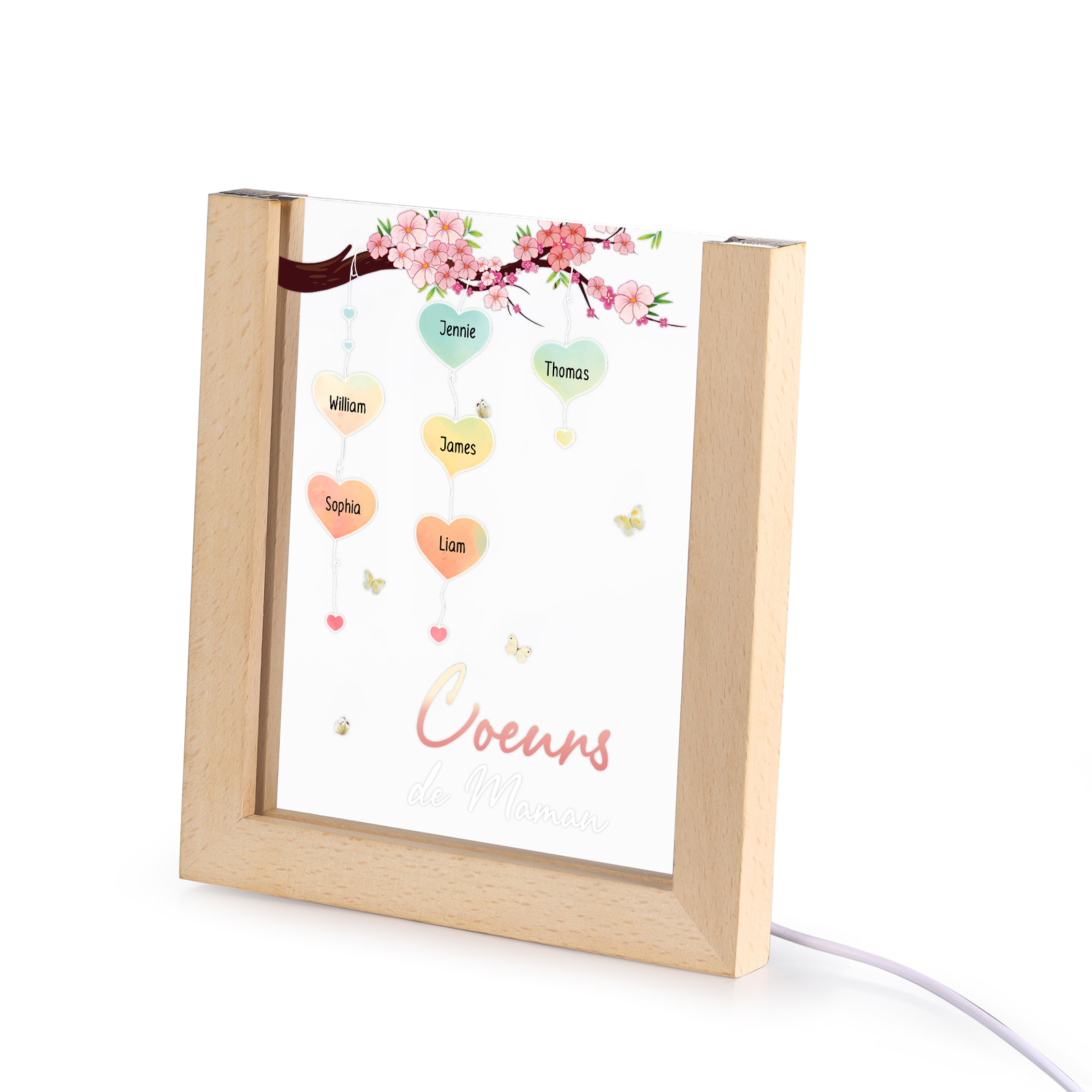 À Maman/Mamie - Lampe de chevet LED Arbre 6 Prénoms Personnalisés avec 1 Texte