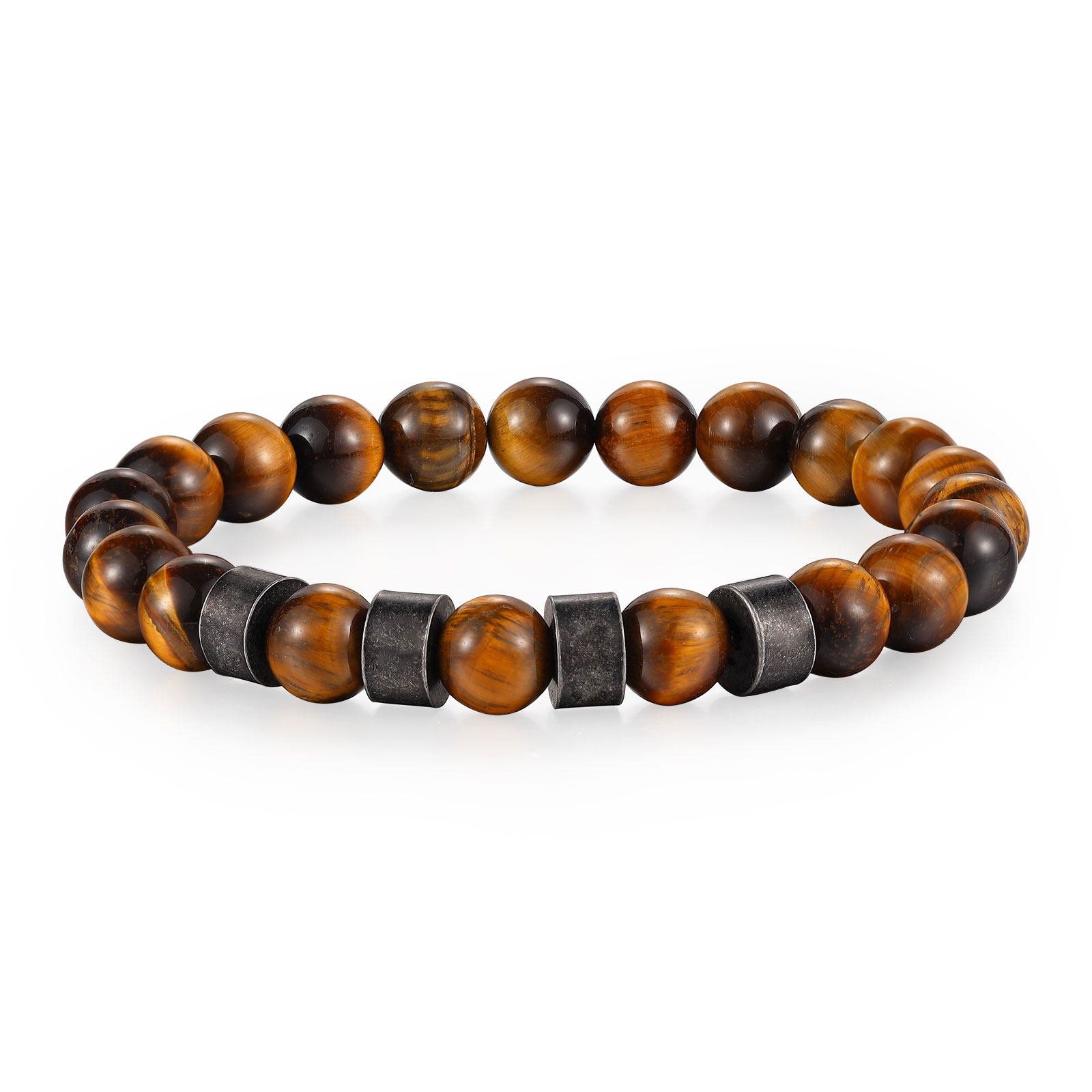 Bracelet d'Oeil de Tigre avec 4 Prénoms Personnalisés pour Homme