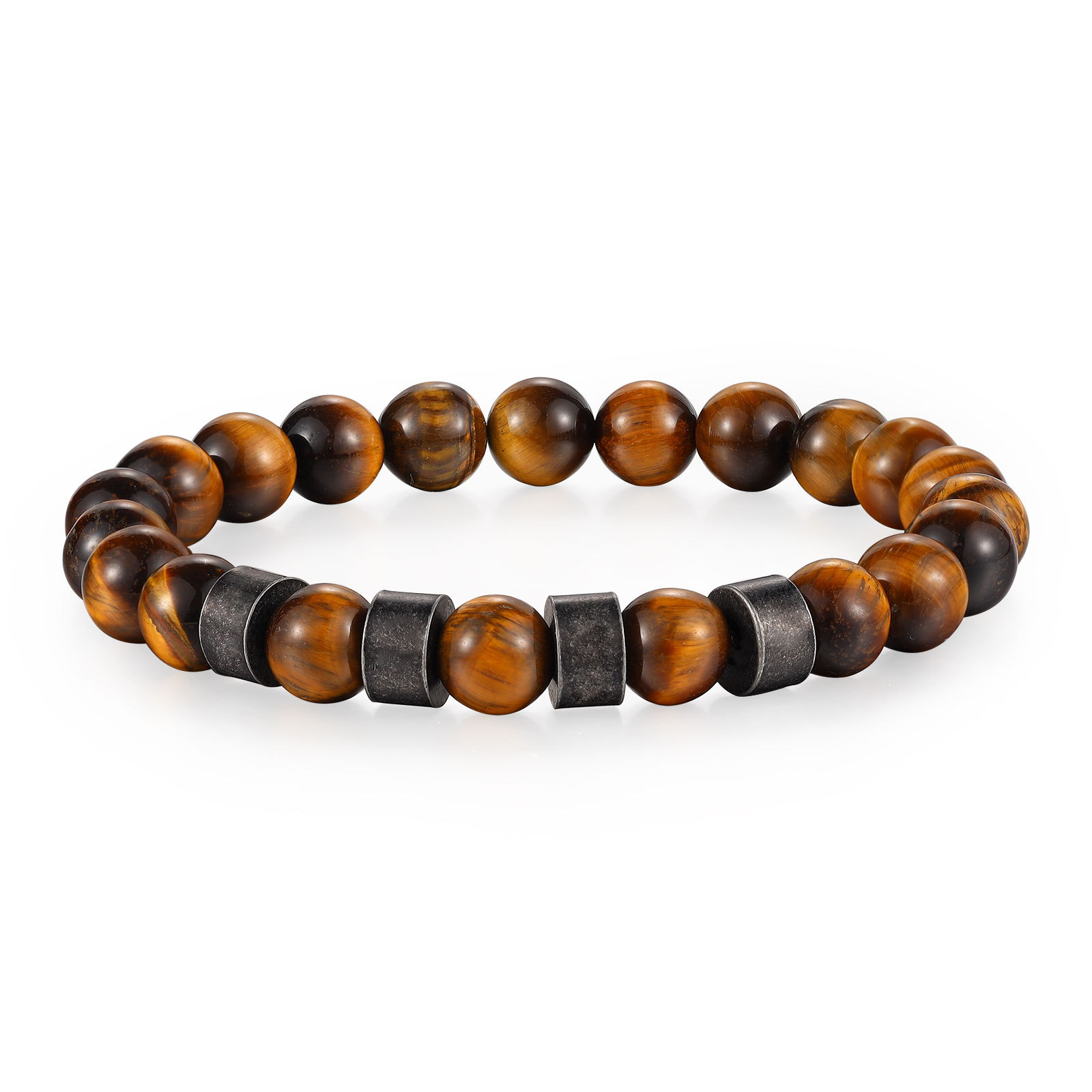 Bracelet d'Oeil de Tigre avec 4 Prénoms Personnalisés pour Homme