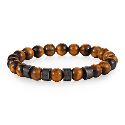 Bracelet d'Oeil de Tigre avec 4 Prénoms Personnalisés pour Homme