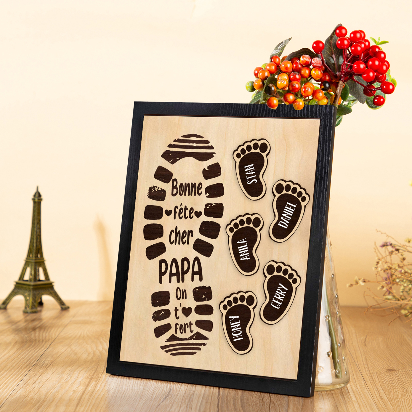 À Mon Papa-Cadre en Bois Pieds Bébé 5 Prénoms Personnalisés