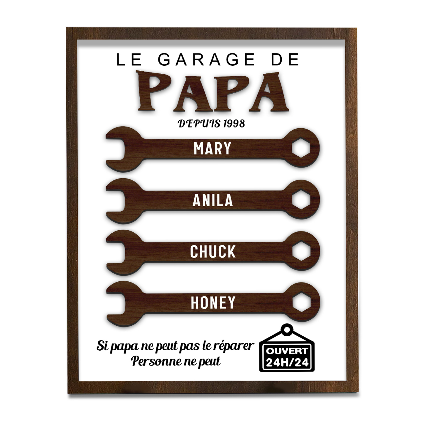 À Mon Papa-Cadre en Bois Garage 4 Prénoms Personnalisés