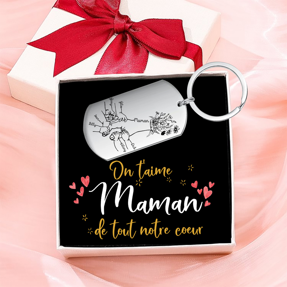 À Ma Maman - Porte-Clés la Main dans la Main 7 Prénoms Personnalisés