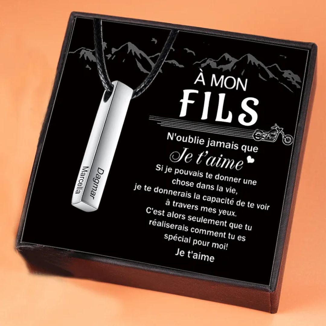 À Mon Fils- Collier Barre 4 Prénoms Gravés Pour Homme Meilleur