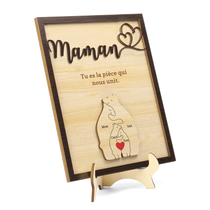 À ma Maman - Décoration en bois Ours 4 Prénoms Personnalisés Ornement pour Famille