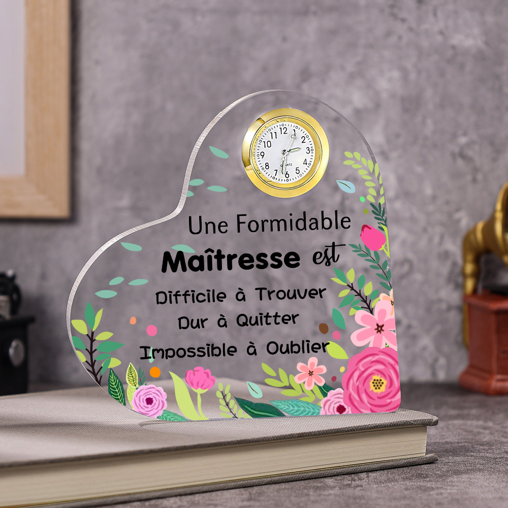 Cadeau Maîtresse – Plaque Cœur en Acrylique avec Horloge et Message Émotionnel | Jessemade