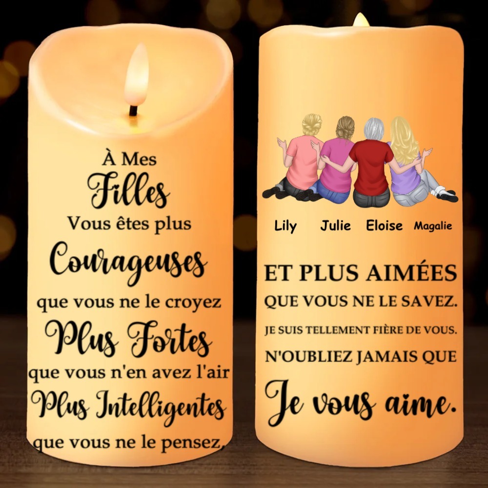 À ma fille - Bougie Électronique Personnalisée avec 2-4 Prénoms et Texte LED Lumières pour Filles | Jessemade