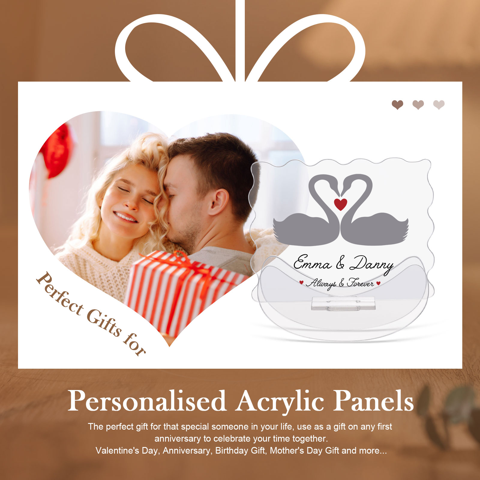 Ornements Panneau Acrylique 2 Prénoms Personnalisés avec Texte pour Couple