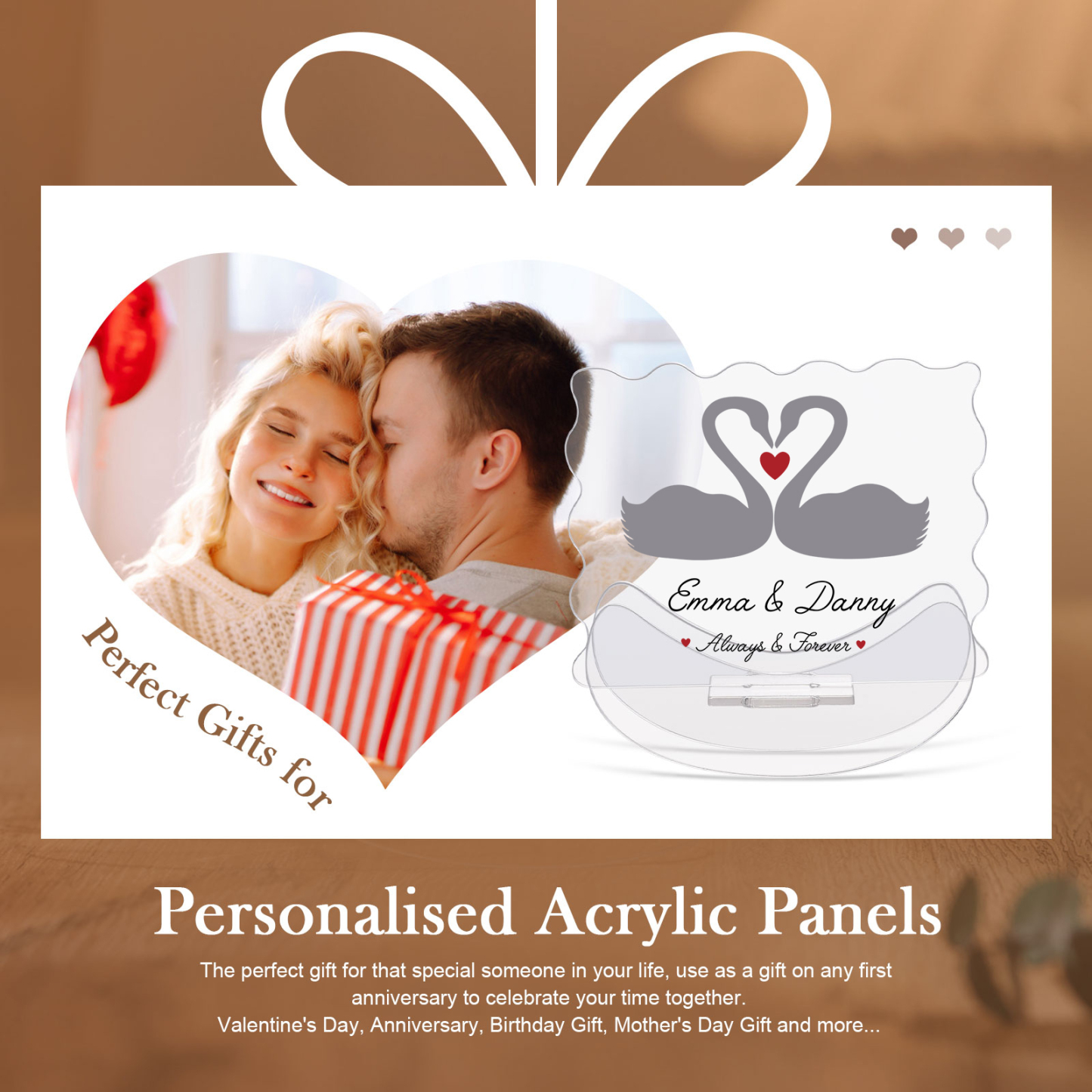 Ornements Panneau Acrylique 2 Prénoms Personnalisés avec Texte pour Couple