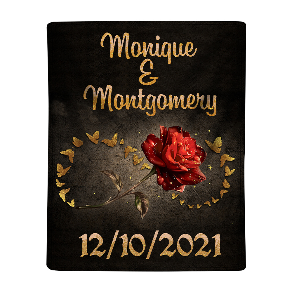 Couverture Plaids Polaire 2 Prénoms Personnalisés avec Date pour Couple | Jessemade