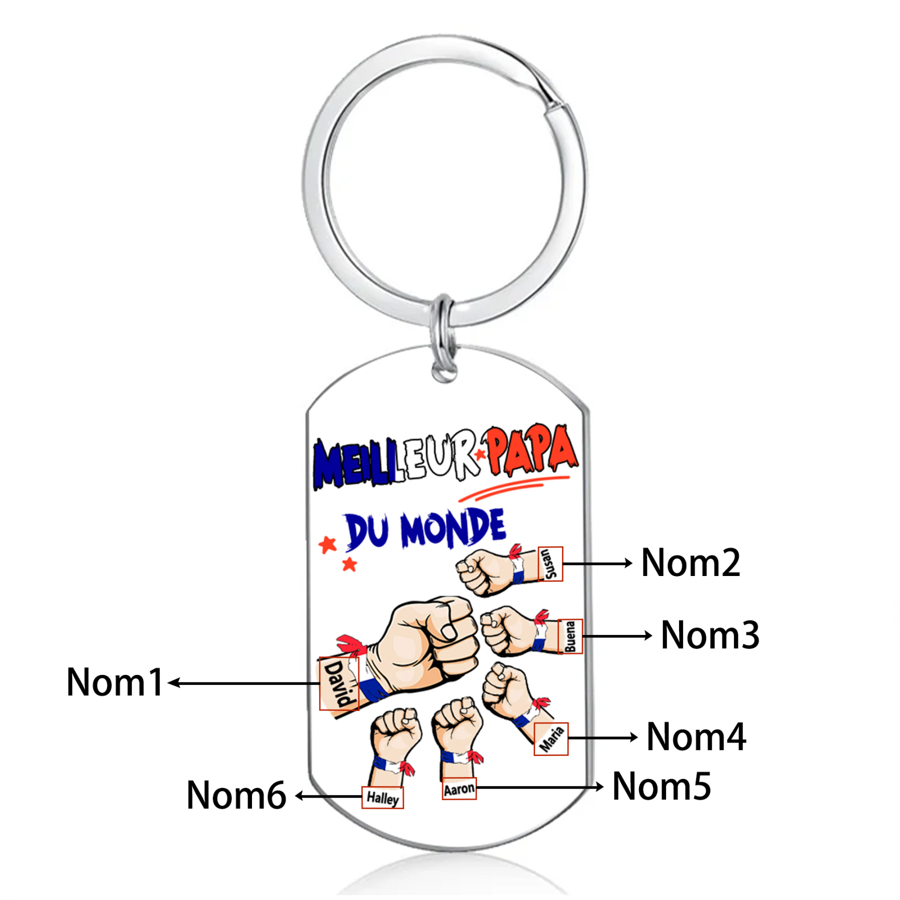 À mon Papa - Porte-Clés Poings 6 Prénoms Personnalisés
