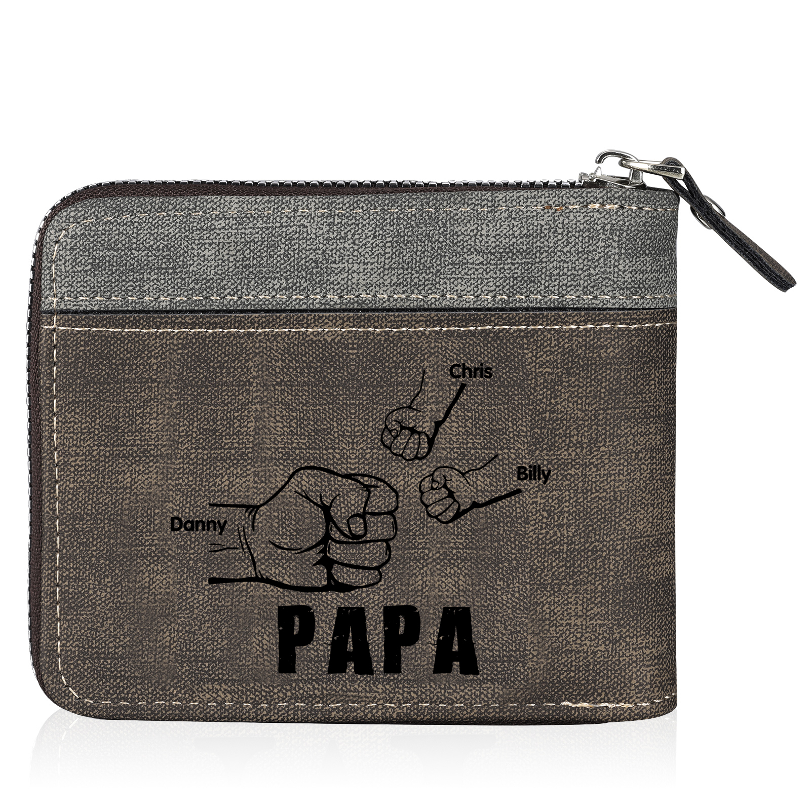 À mon Papa - Portefeuille Poings 3 Prénoms Personnalisés avec Photo Classique Homme Porte-Monnaie Carte