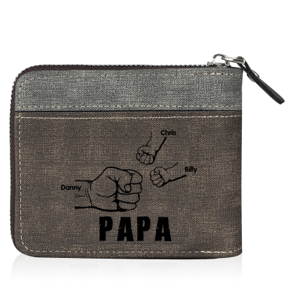 À mon Papa - Portefeuille Poings 3 Prénoms Personnalisés avec Photo Classique Homme Porte-Monnaie Carte