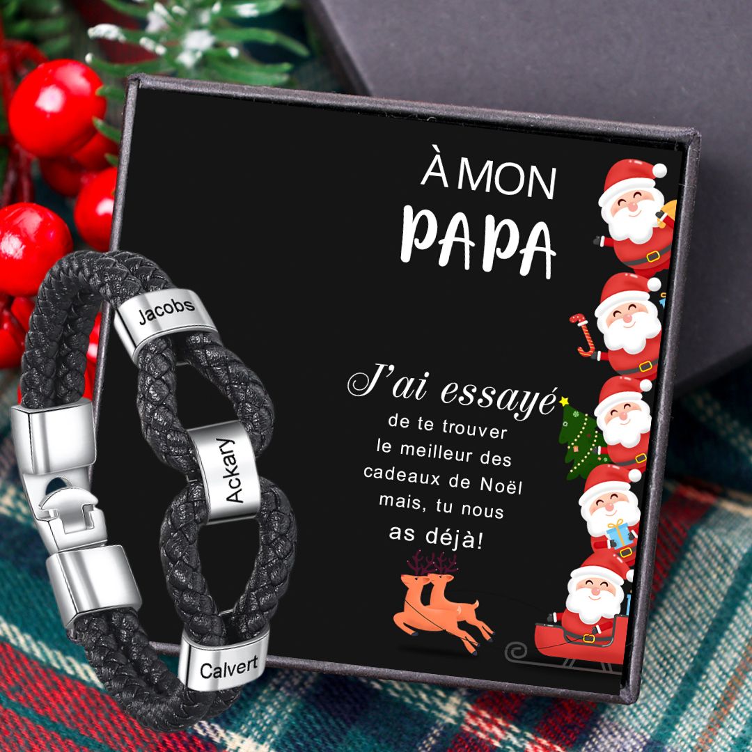 À mon Papa - 1-7 Noms Bracelet Cuir tressé Personnalisés Homme