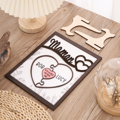 À ma Maman - Décoration en bois Cœur et Puzzle 2 Prénoms Personnalisés Ornement pour Famille