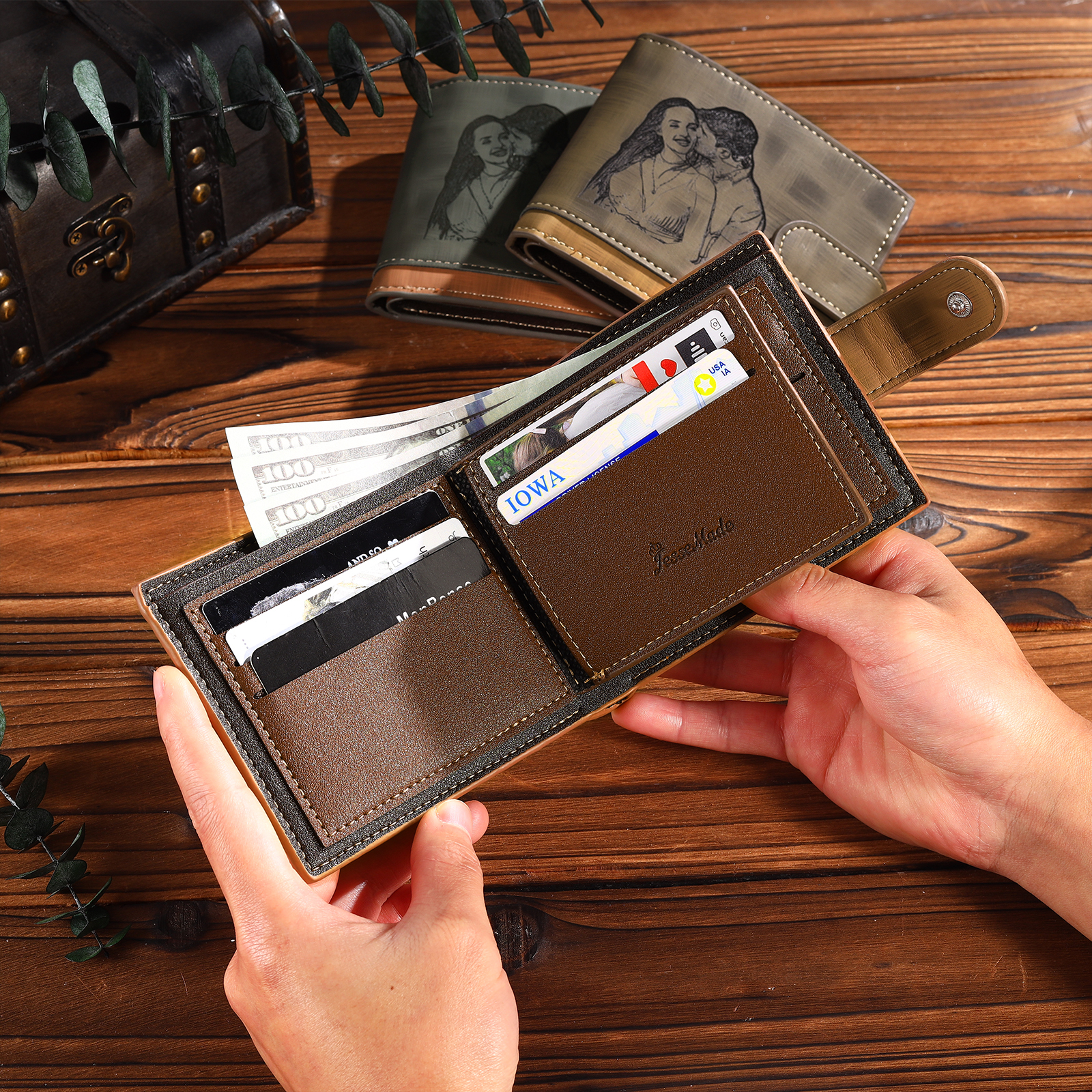 Portefeuille Classique 1 Prénom et Lettre Personnalisés avec Photo Porte-Monnaie Carte