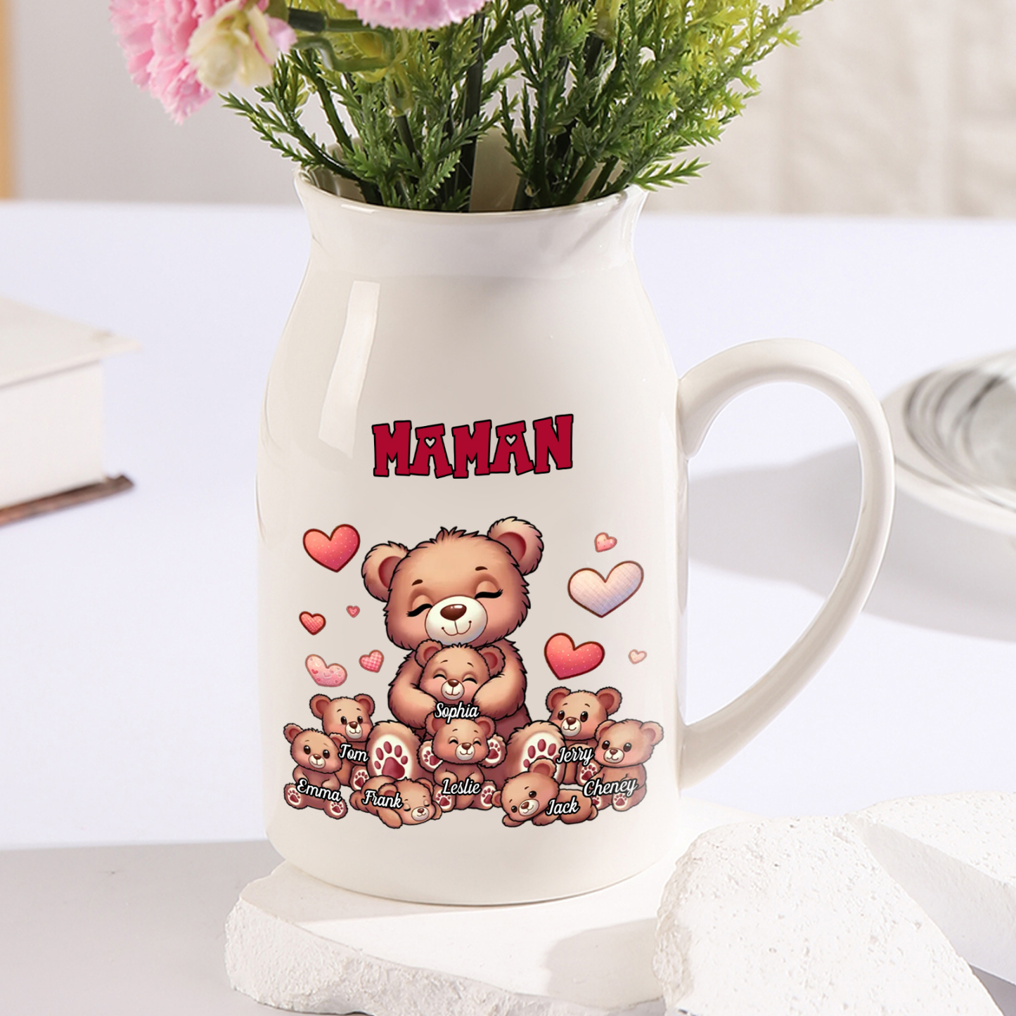 Vase à Fleurs Ours 8 Prénoms Personnalisés avec Texte Décoration de la Maison