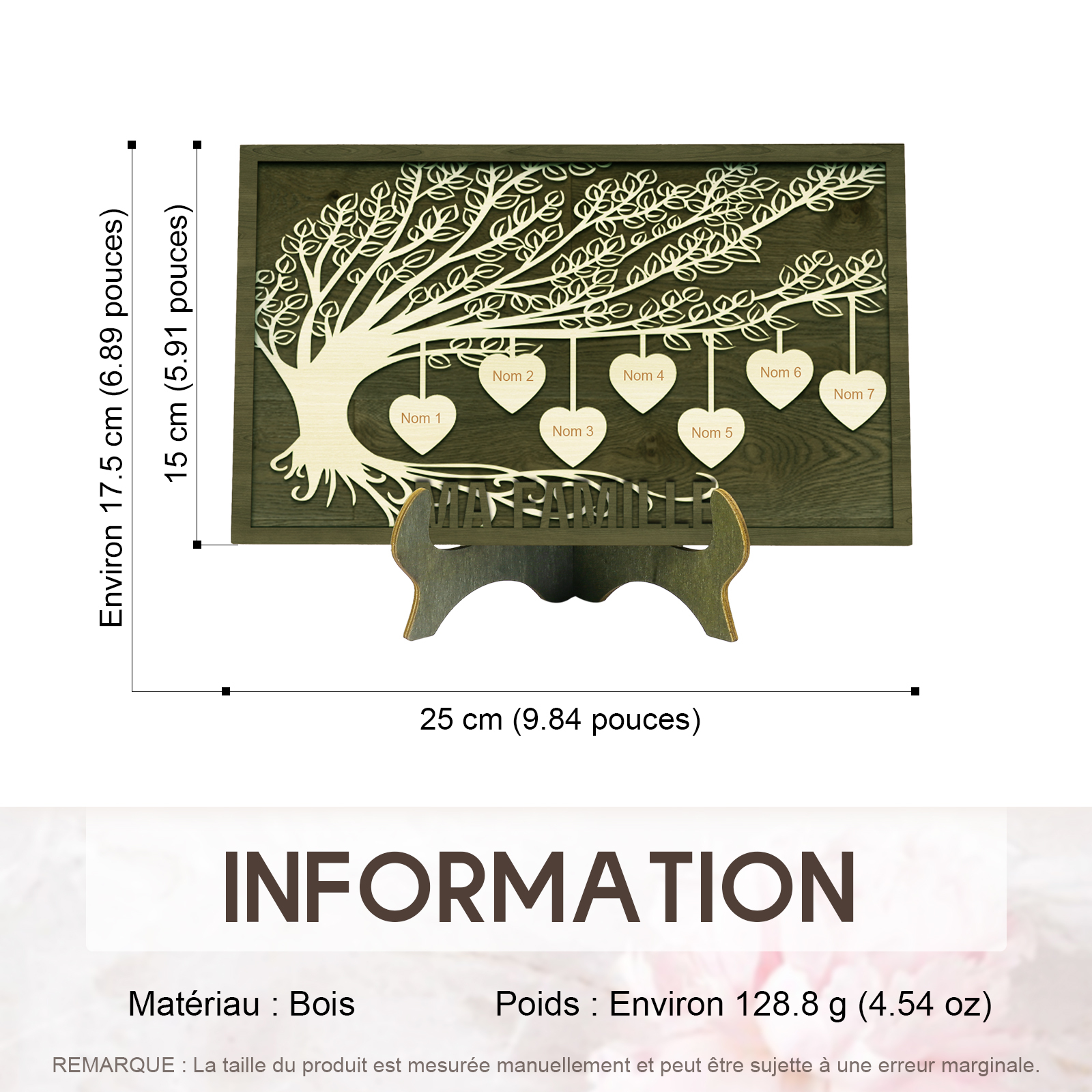 Décoration en bois Arbre de Vie 7 Prénoms Personnalisés Ornement Famille