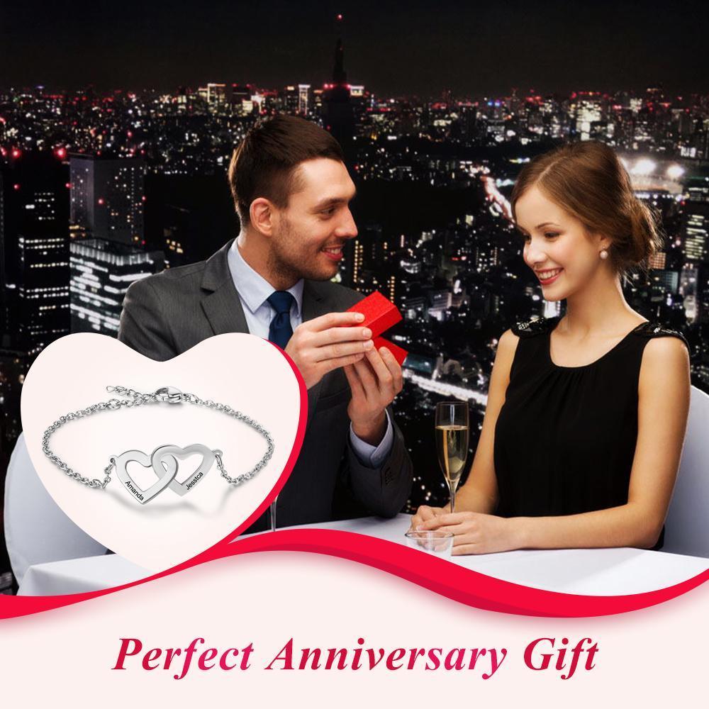 Bracelet Gourmette Coeur Personnalisé Avec 2 Prénoms Bracelet pour Femme Cadeau Maman Fille Anniversaire