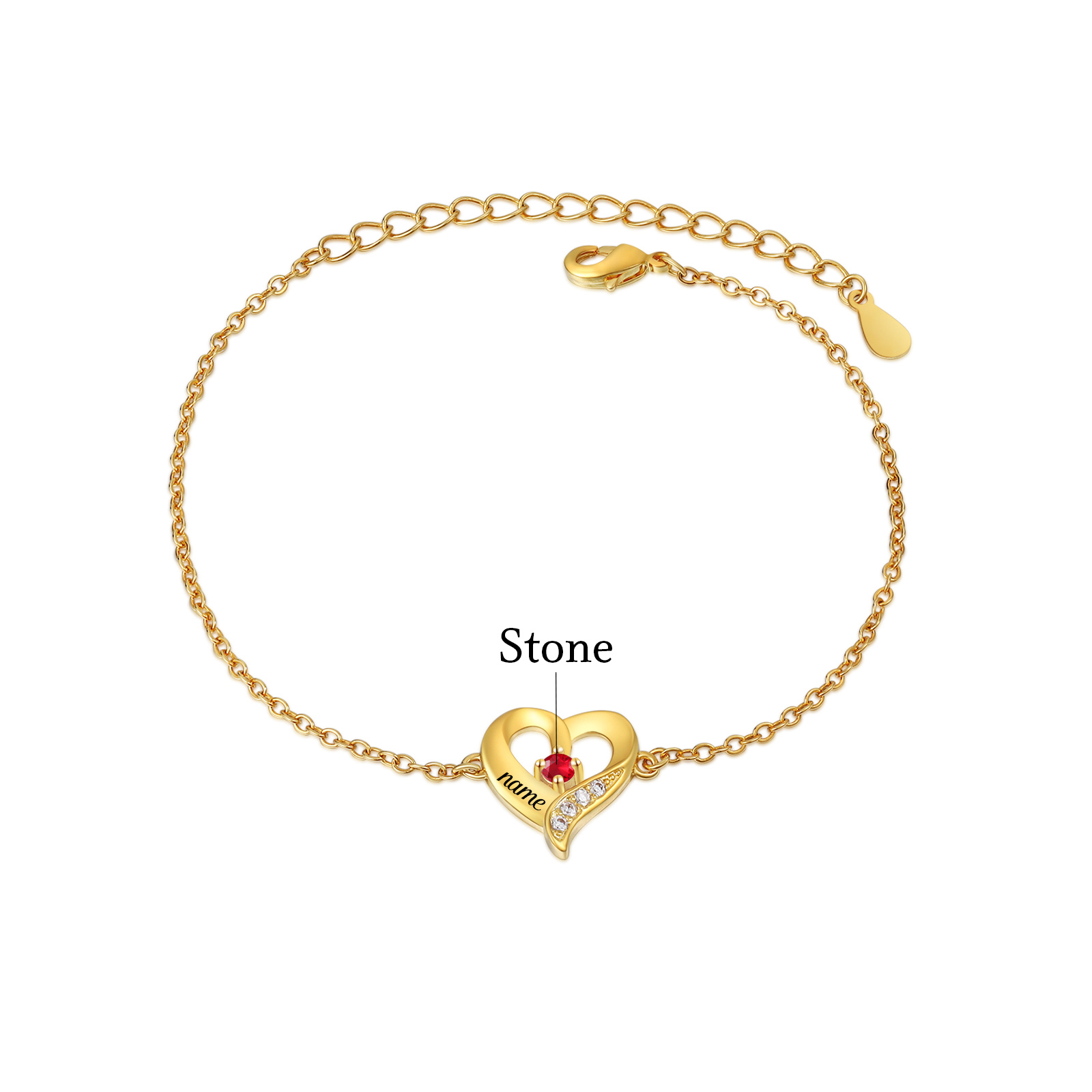 Bracelet Cœur 1-7 Préoms Personnalisés avec Pierres de Naissance pour Femme