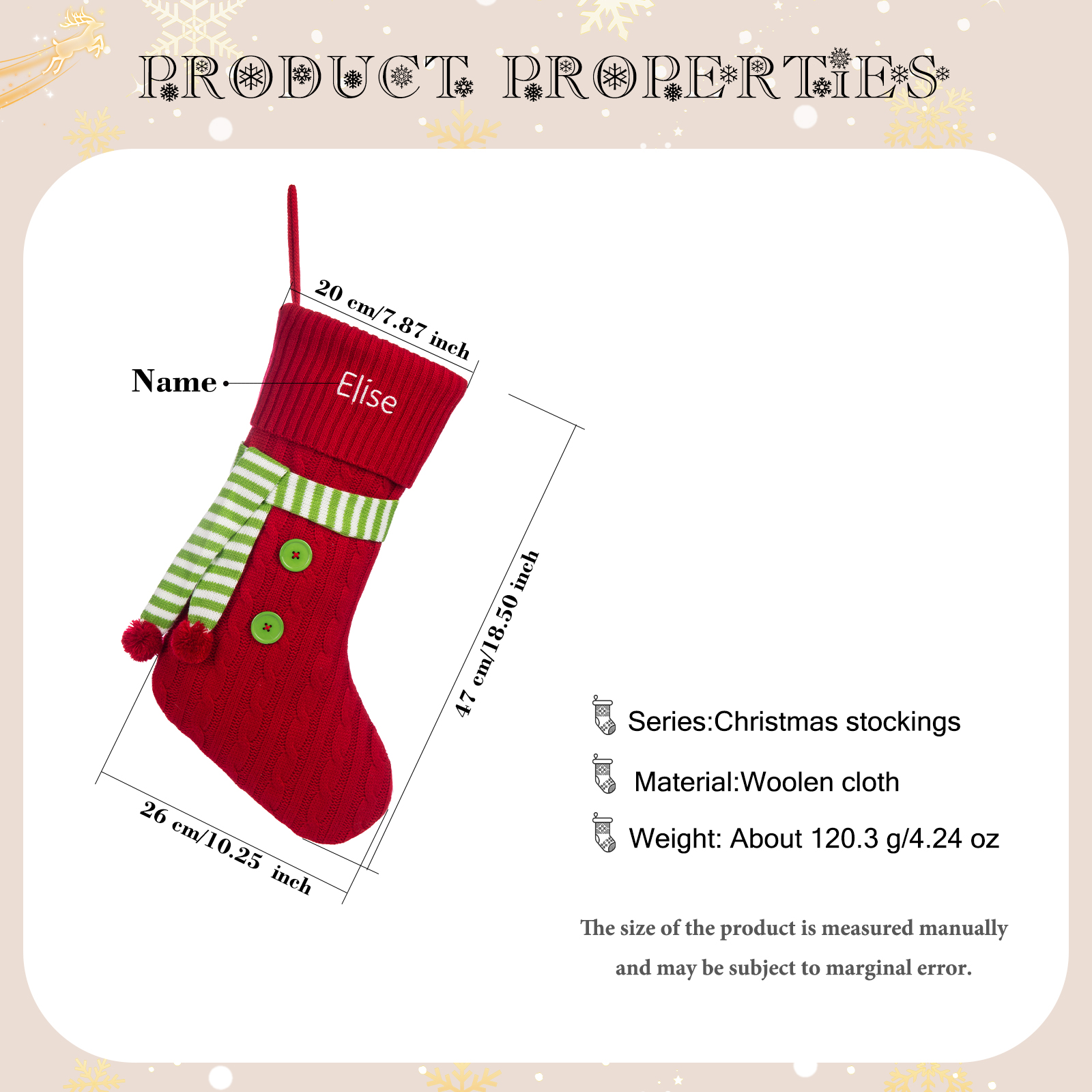 Ornements Chaussette Sac Cabas de Noël 1 Prénom Personnalisé