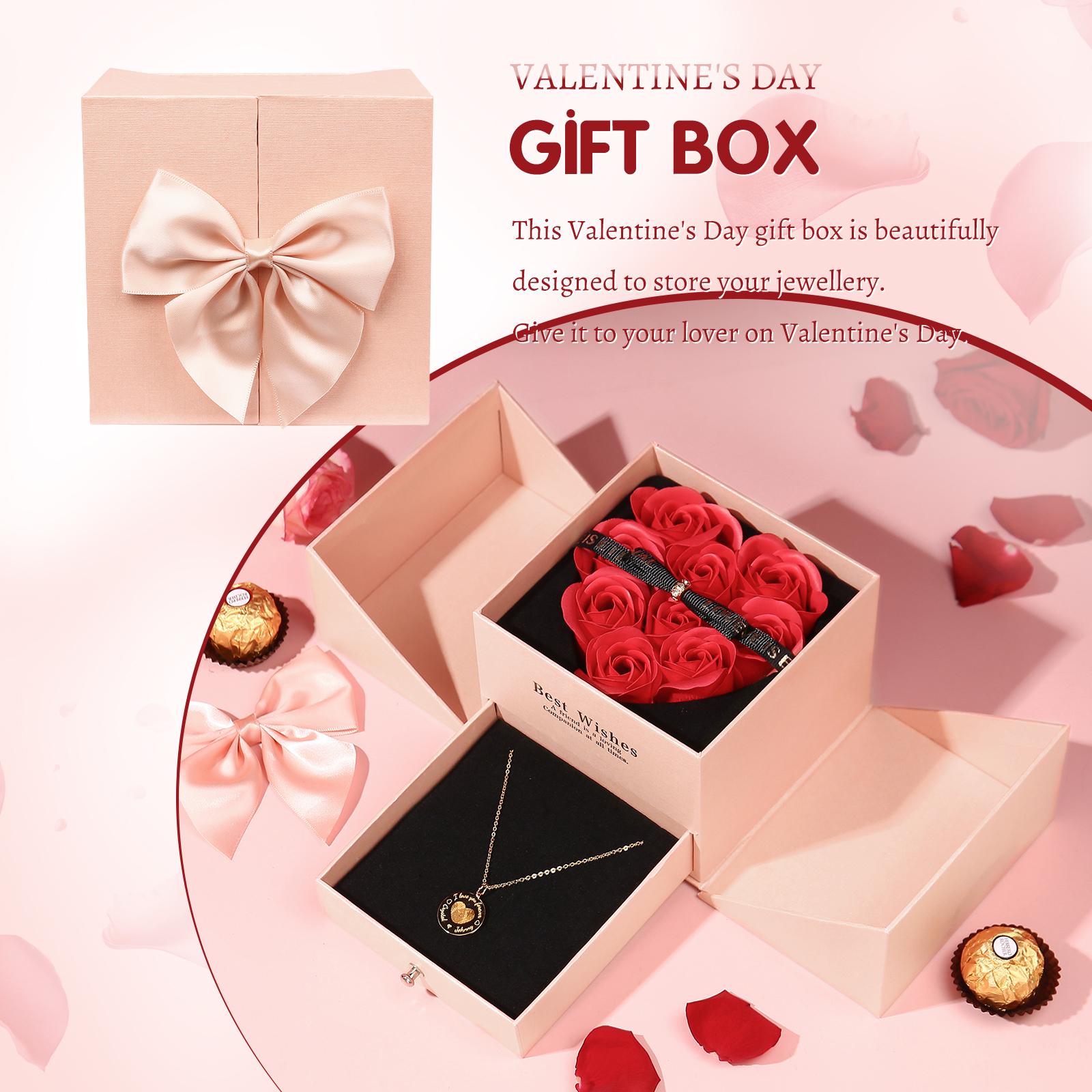 Boîte à bijoux Fleurs Coffret Cadeau avec Nœud