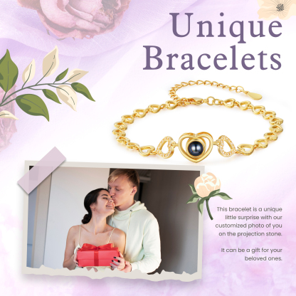 Bracelet Coeur Projection de Pierre Bracelet Photo Projection Argent/Or/Or Rose pour Femme｜ Jessemade