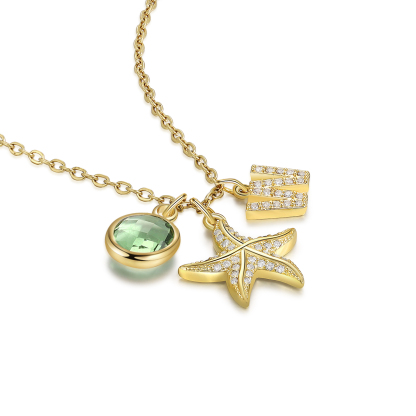 Collier Enfants Bébé Collier Étoile de mer 1 Pierre de Naissance et 1 Lettre pour Fille Filleule