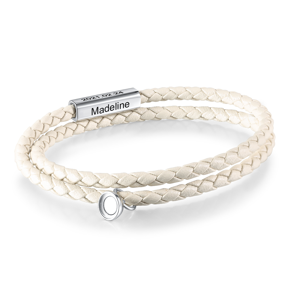 2PCS Bracelets en commun 2 Prénoms Personnalisés avec date Noeud Coulissant｜Jessemade