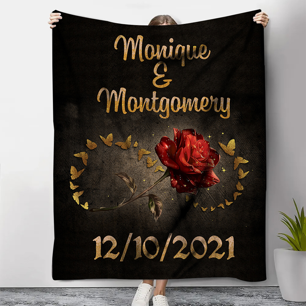 Couverture Plaids Polaire 2 Prénoms Personnalisés avec Date pour Coupl