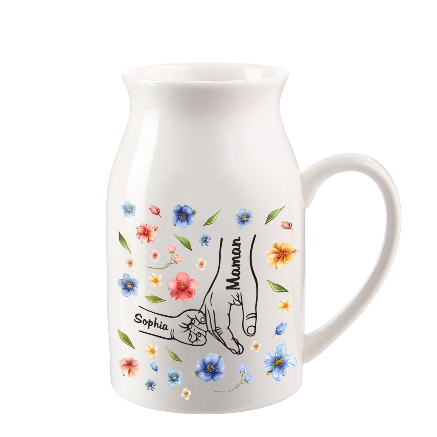 Vase à Fleurs la main dans la main 2 Prénoms Personnalisés Décoration de la Maison