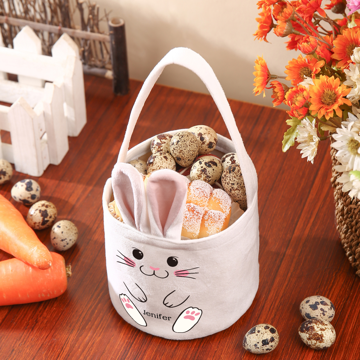 Sac de Pâques Lapin 1 Prénom Personnalisé Tote Bag Enfant
