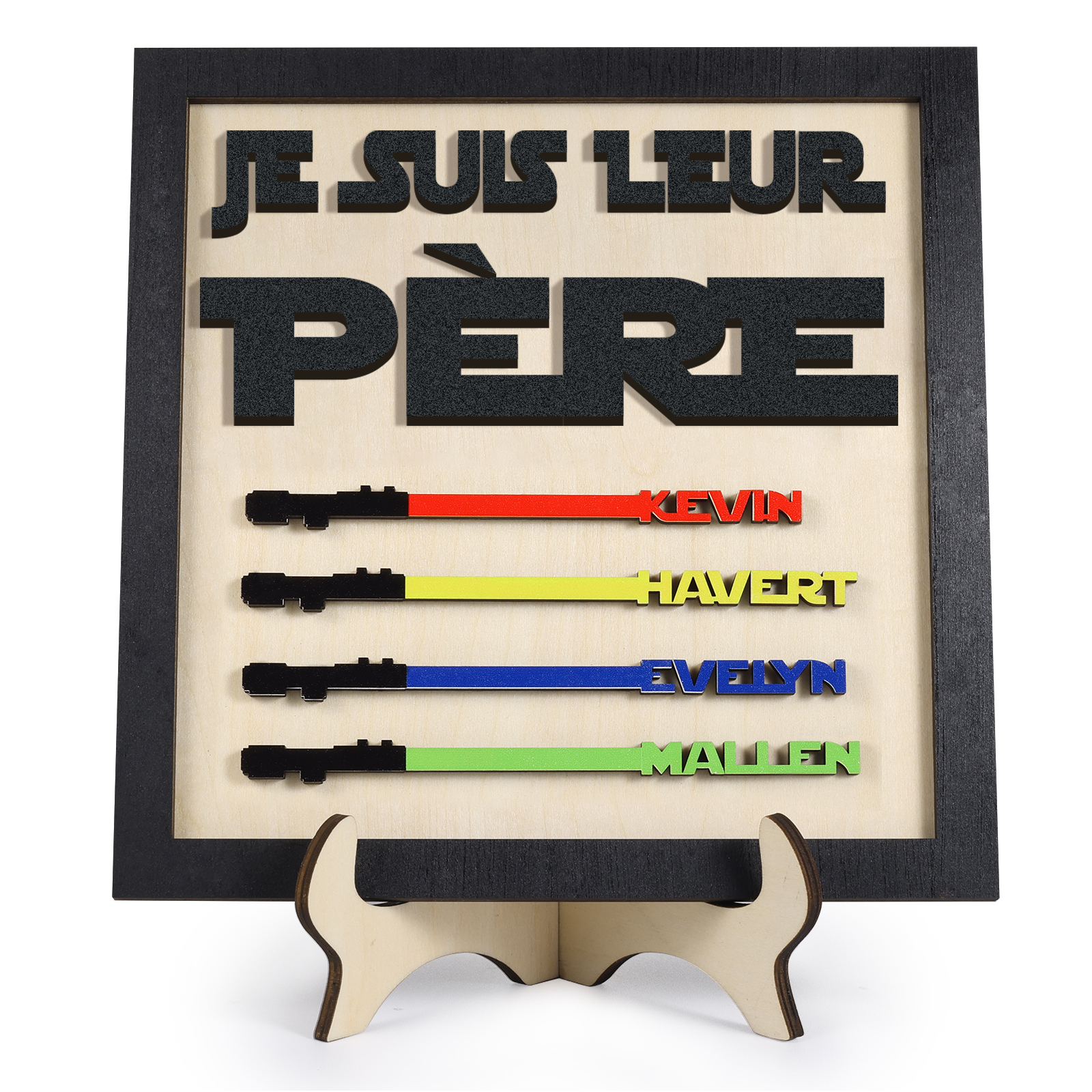 À mon Papa - Décoration en bois 4 Prénoms Personnalisés Ornement pour Père