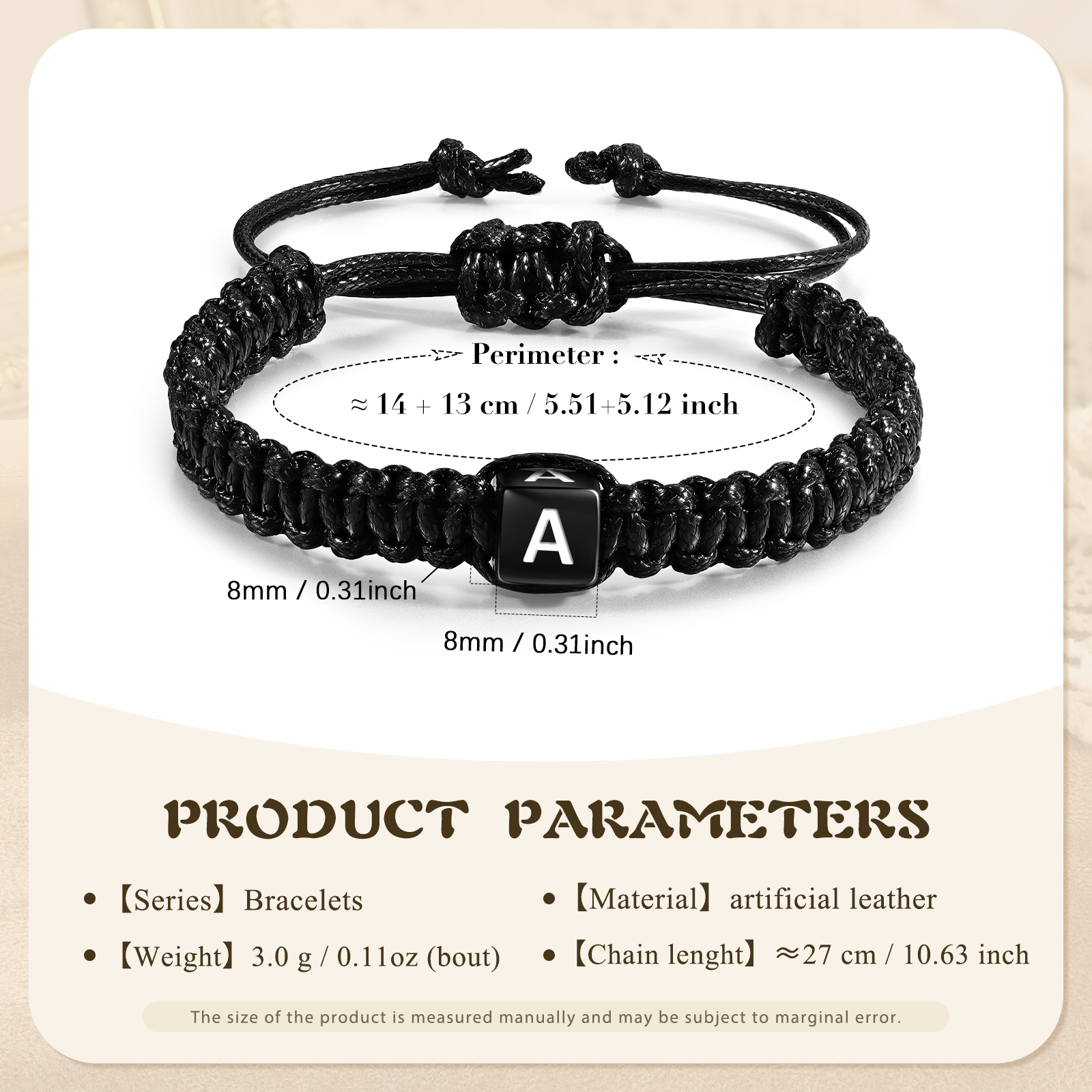 Bracelet en Cuir Dés 26 Lettres Personnalisées Bracelet Initiale｜Jessemade