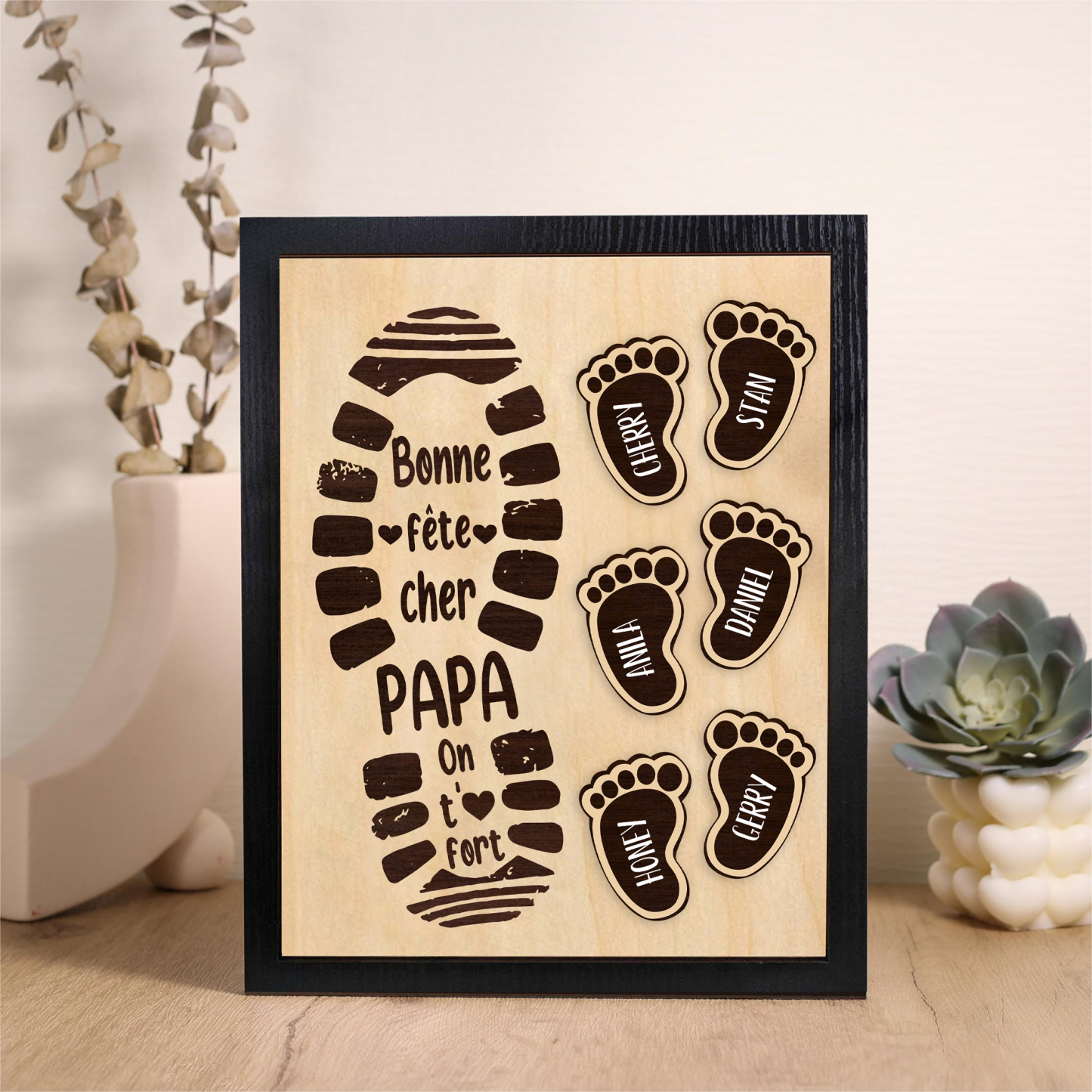 À Mon Papa-Cadre en Bois Pieds Bébé 6 Prénoms Personnalisés