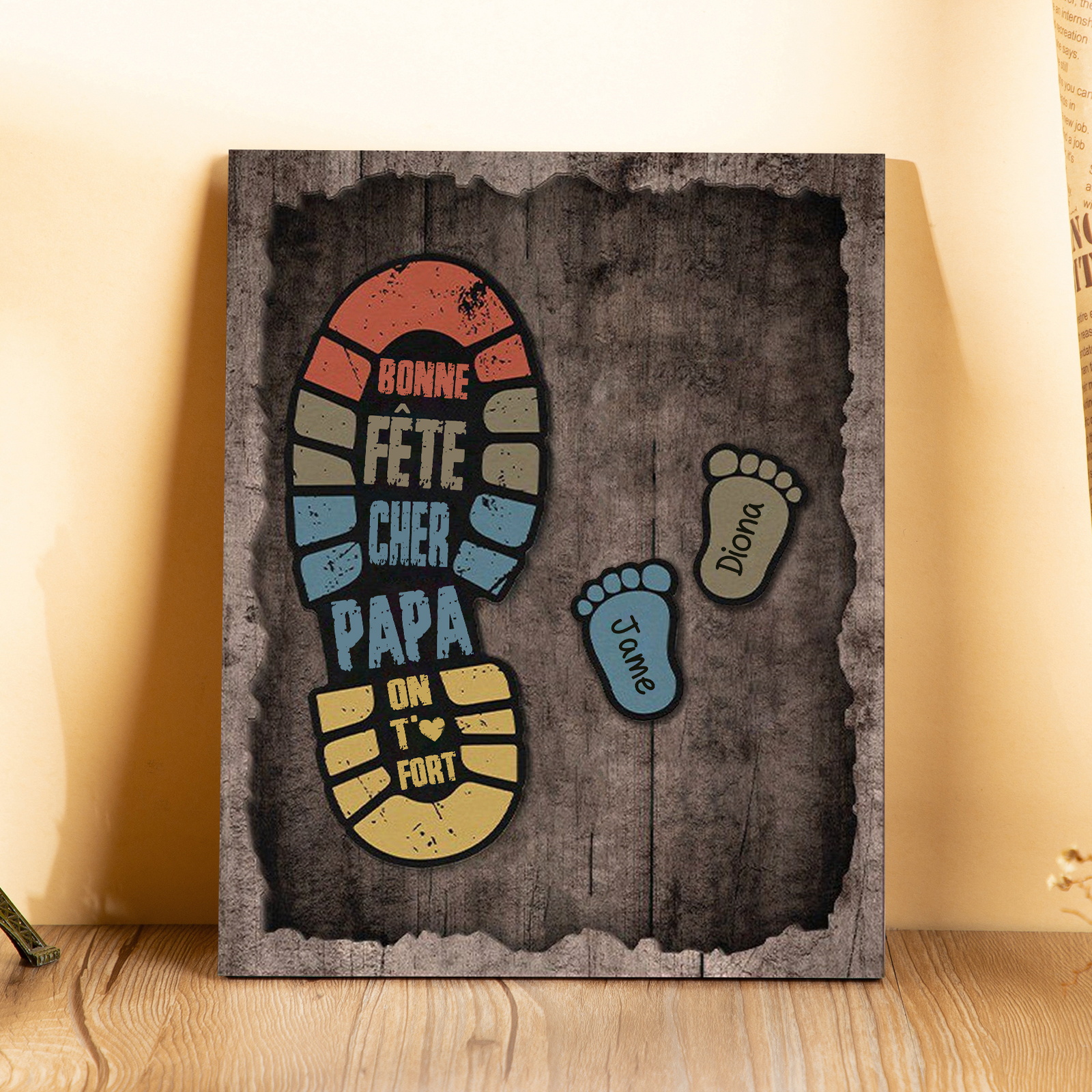 À Mon Papa-Cadre en Bois Pieds Bébé 2 Prénoms Personnalisés