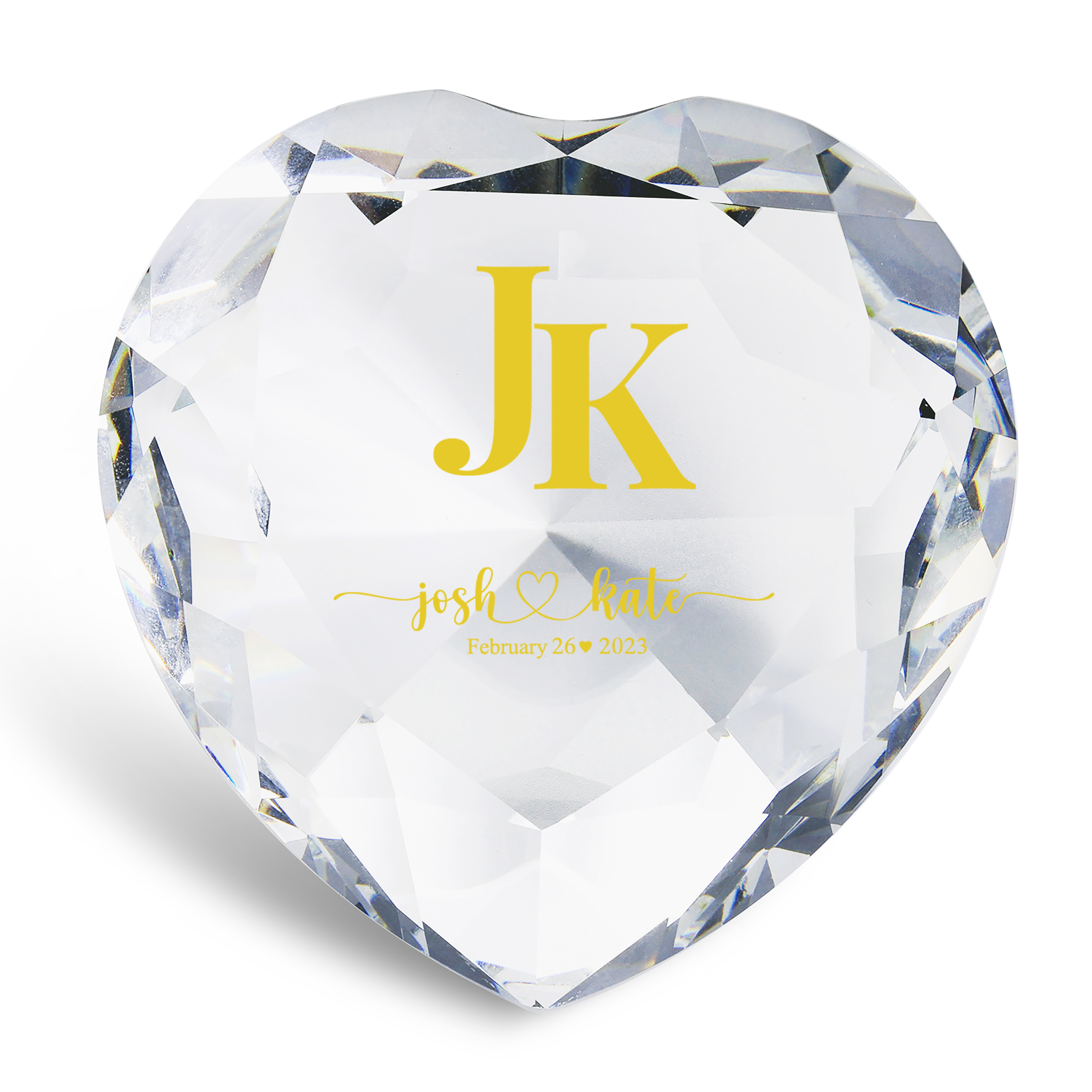 Décoration Cristal Cœur 2 Prénoms et 2 Lettres Personnalisés avec Date pour Couple