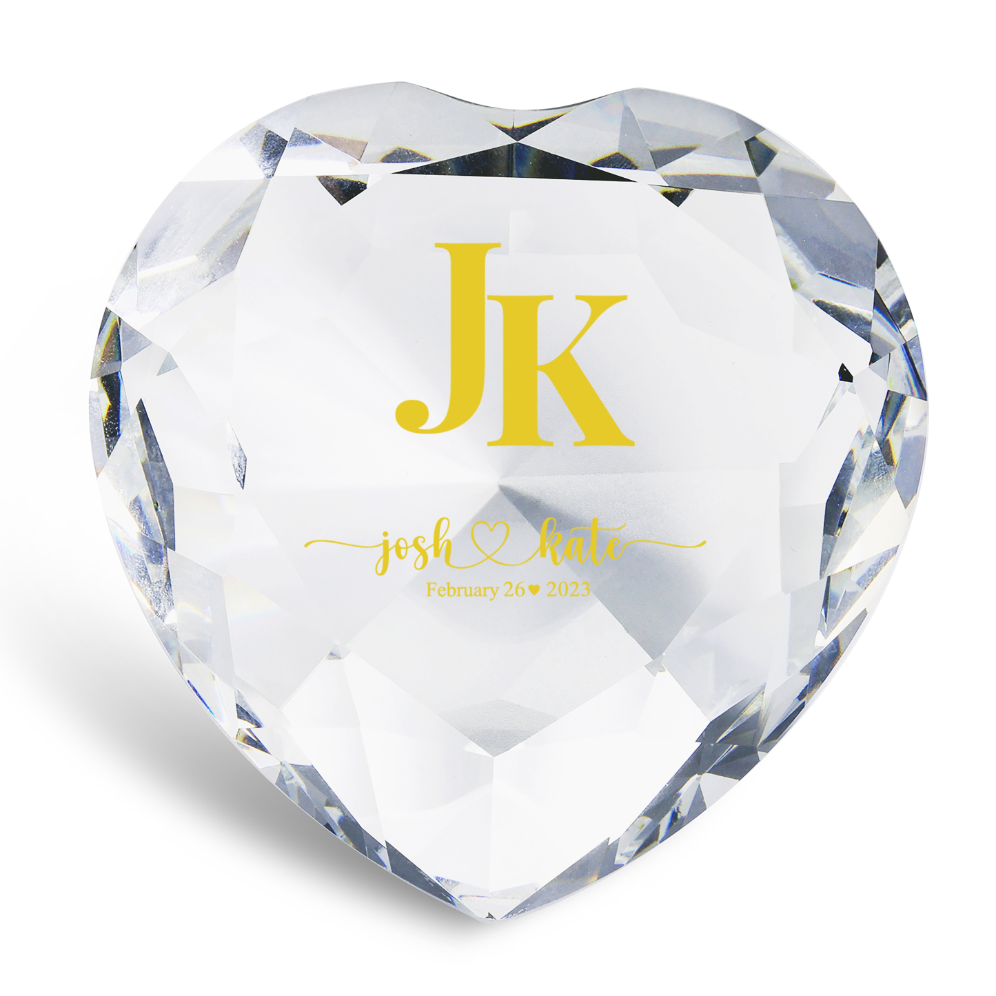 Décoration Cristal Cœur 2 Prénoms et 2 Lettres Personnalisés avec Date pour Couple