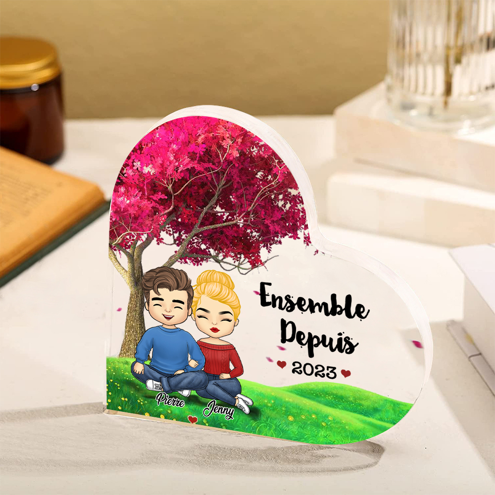 Plaque Acrylique en Forme de Cœur 2 Prénoms Personnalisés avec Année pour Couple