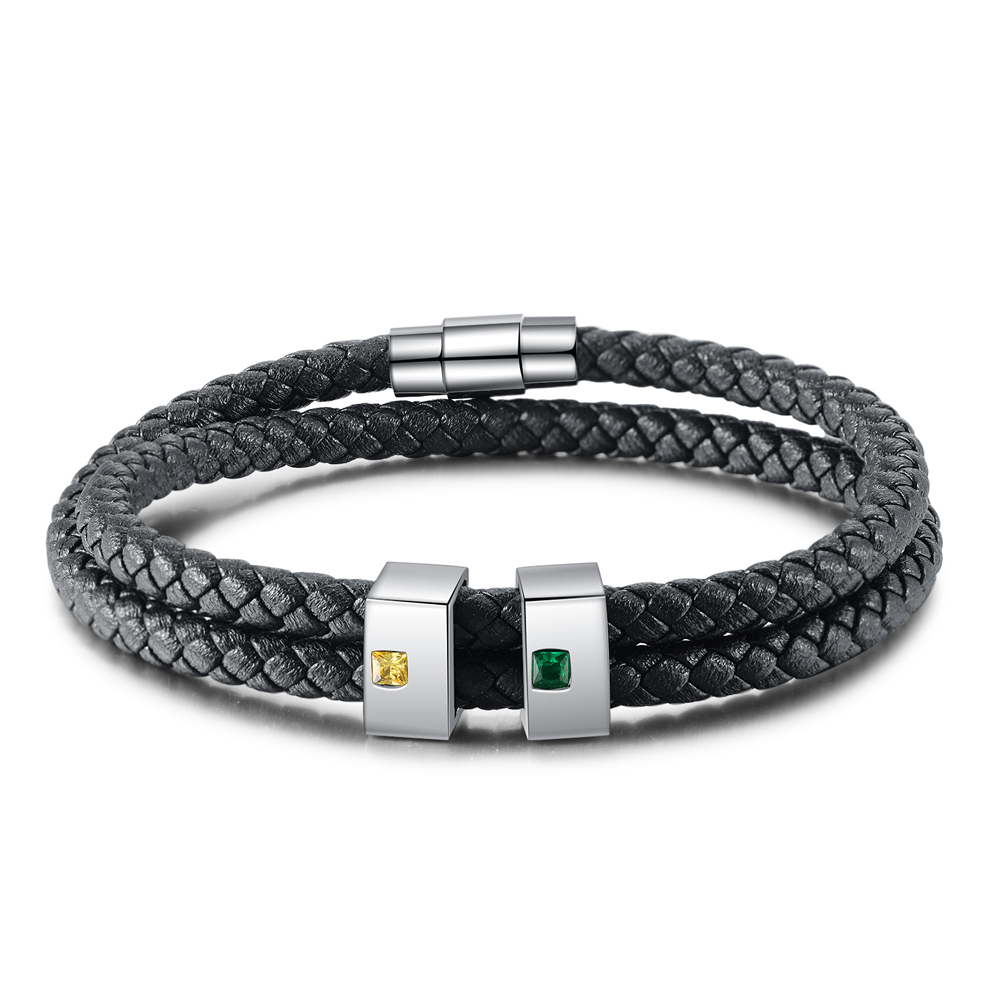 Bracelet 2 Prénom Personnalisé Avec 2 pierre de naissance Bracelet Homme