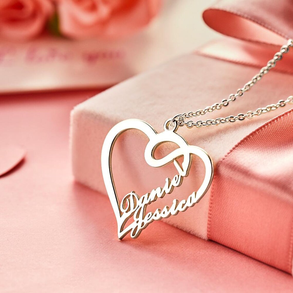 Collier Prénom Personnalisé En Argent 925 Pour Femmes avec 2 Prénoms