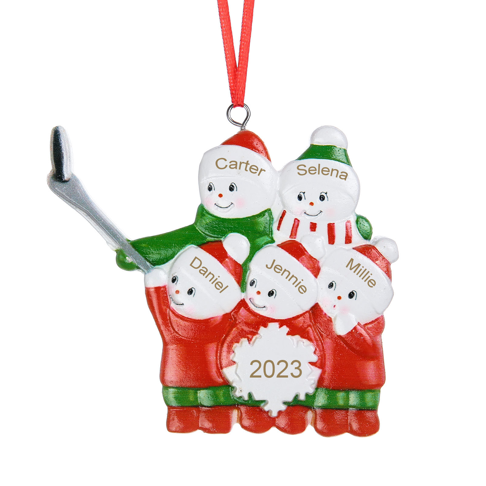 Ornements de Noël en Résine Bonhomme de Neige 5 Prénoms Personnalisés avec Année