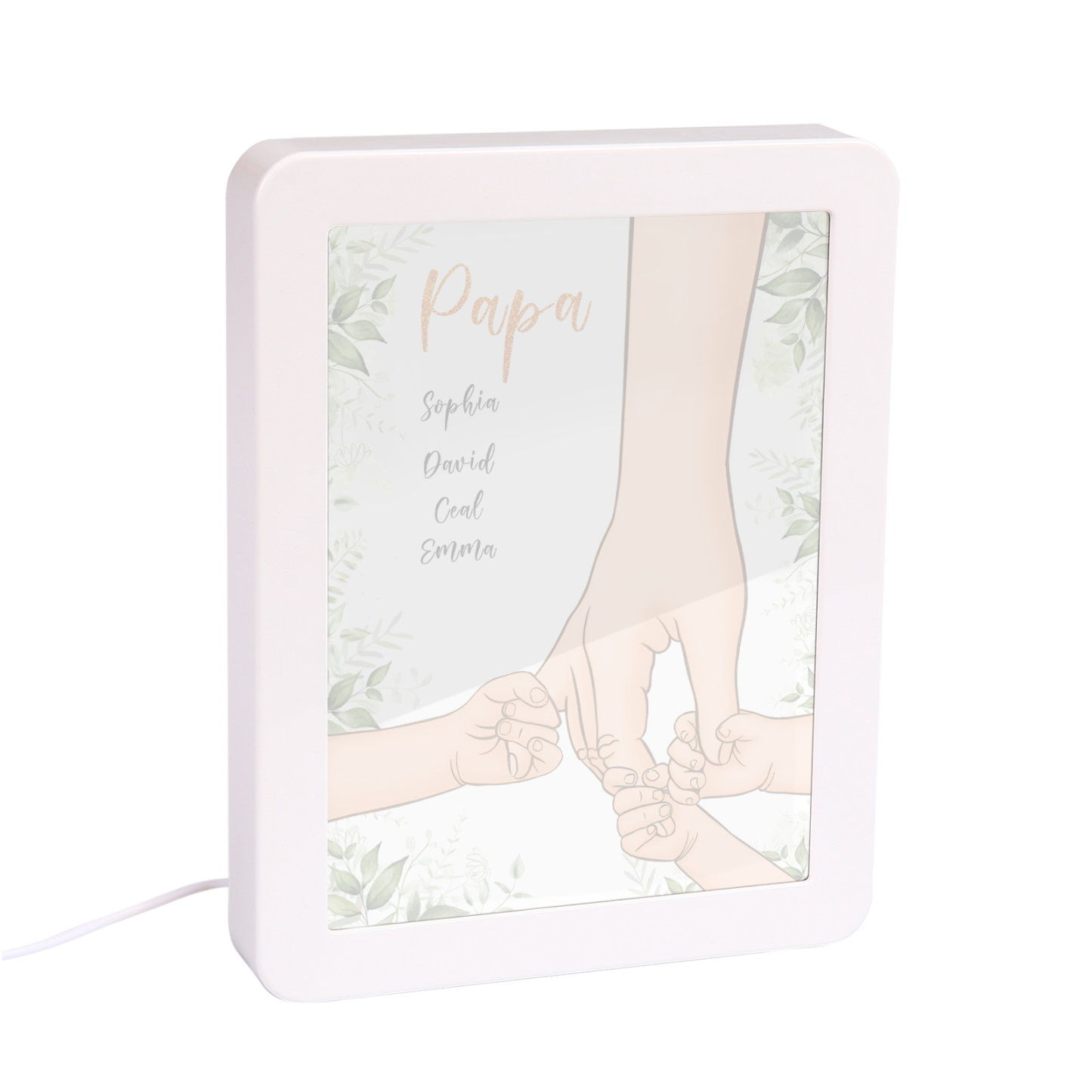 Lampe LED/Cadre Photo/Miroir multifonctionnel la main dans la main 4 Prénoms et 1 Tetxe Personnalisés Cadeau Créatif pour Famille