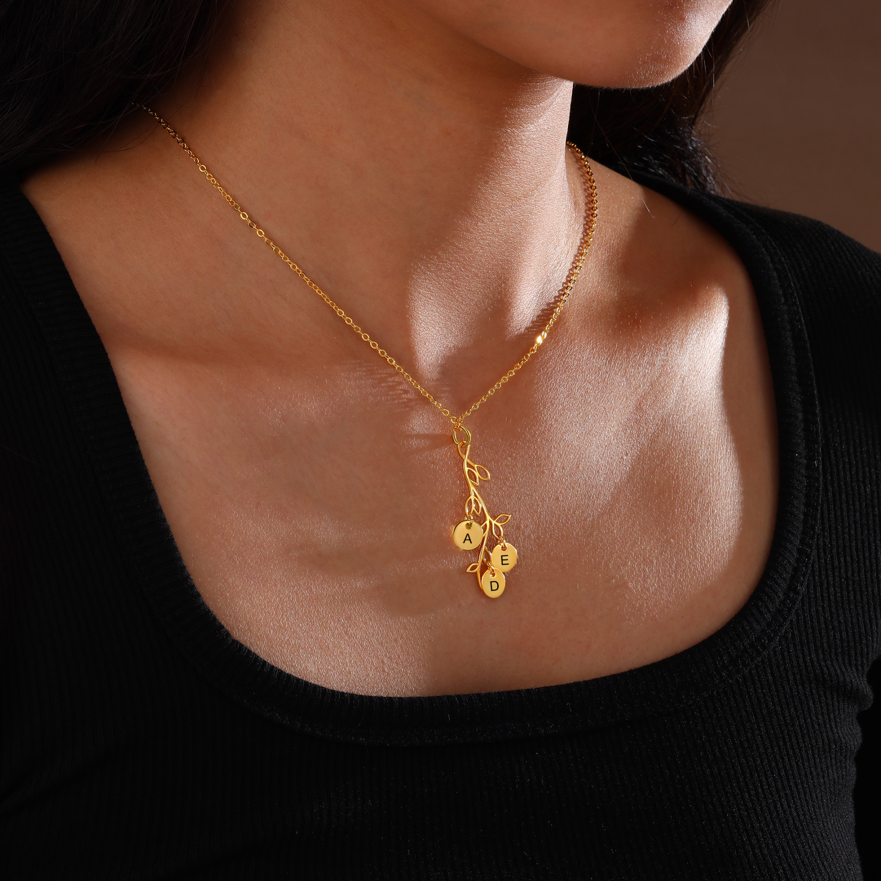 Collier Branches et Feuille 3 Letrres Personnalisés Collier Femmes